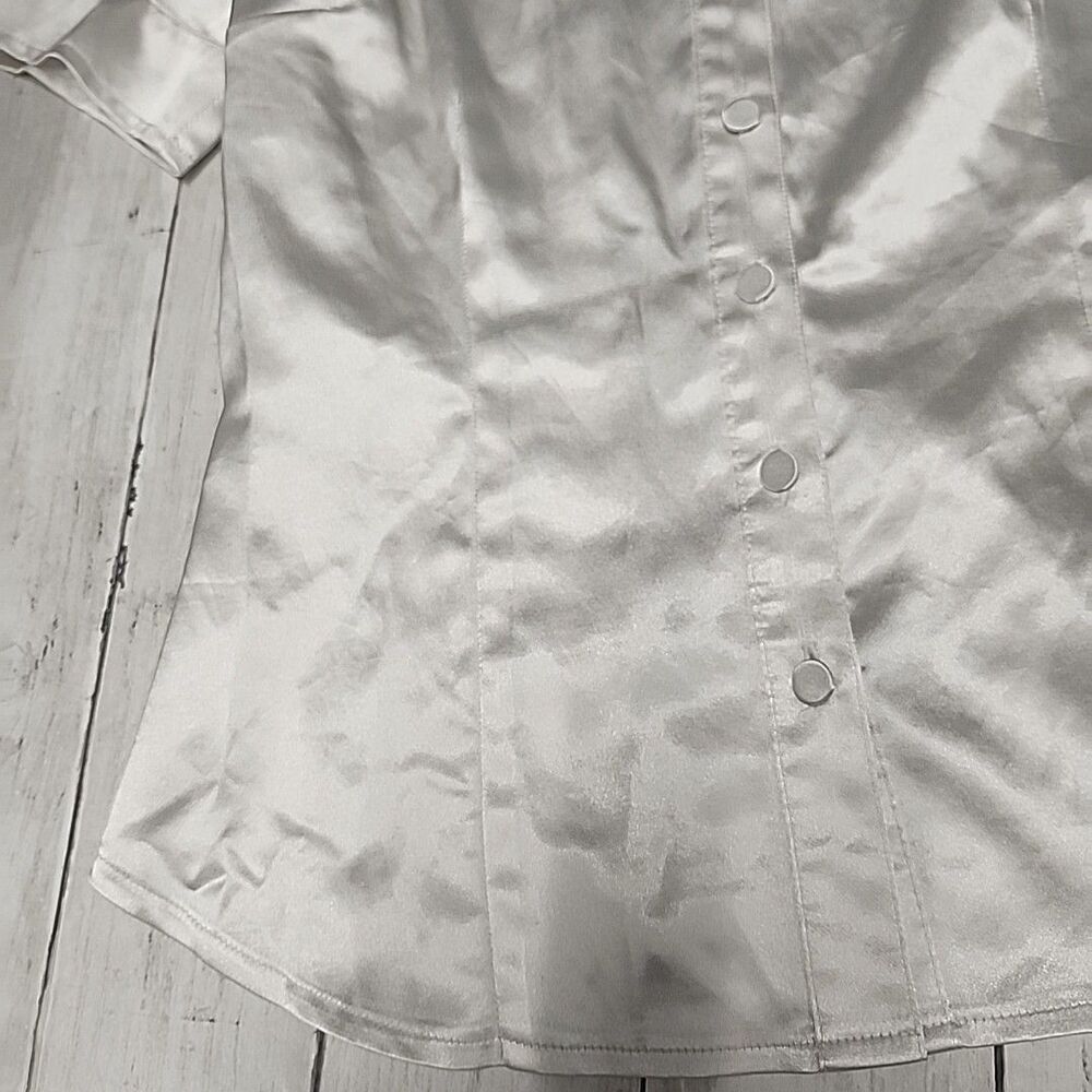 Y2K Xoxo Collection Satin Button Up Women Blouse Short Balloon Sleeve Sz M - Picture 11 of 11